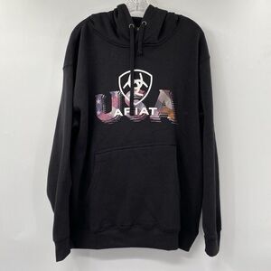 Ariat Men's Medium Cotton Blend‎ Black USA Proud Sweatshirt Pullover Hoodie